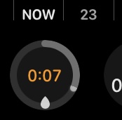H₂O Timer circular complication with a progress ring and droplet icon, showing 7 seconds remaining.