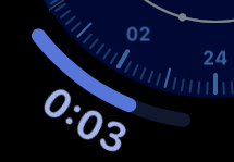 WaterTimer corner complication on a watch face showing 3 seconds remaining.